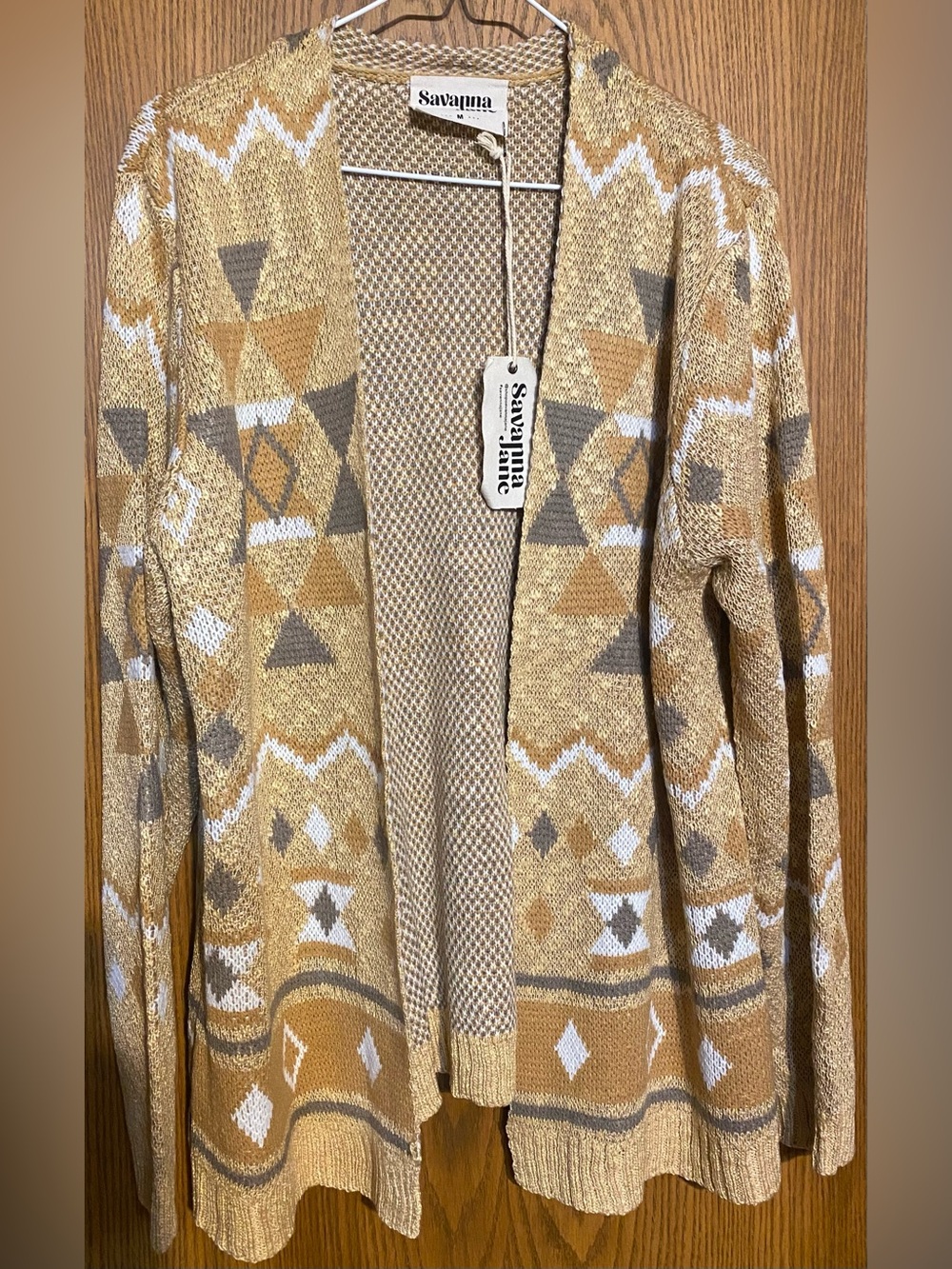 NWT Savanna Jane Butter Yellow, Mustard, Gray & Cream Sweater Knit Open Cardigan